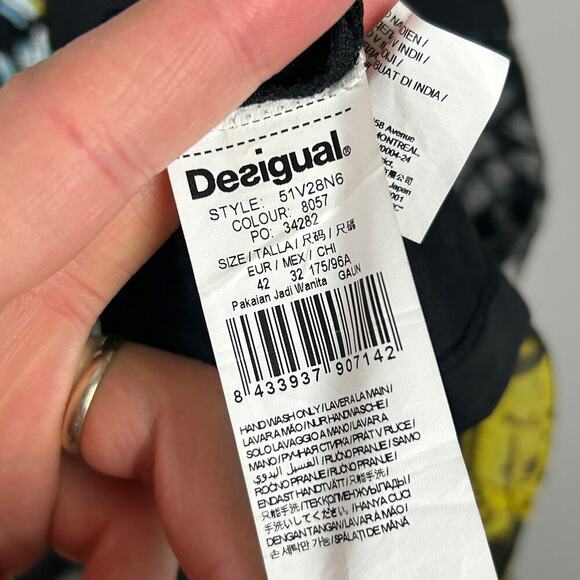 Desigual Boho Leaf Print Sleeveless Bead Detail Midi Dress L - Picture 5 of 5